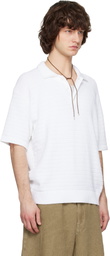 Solid Homme White Textured Polo
