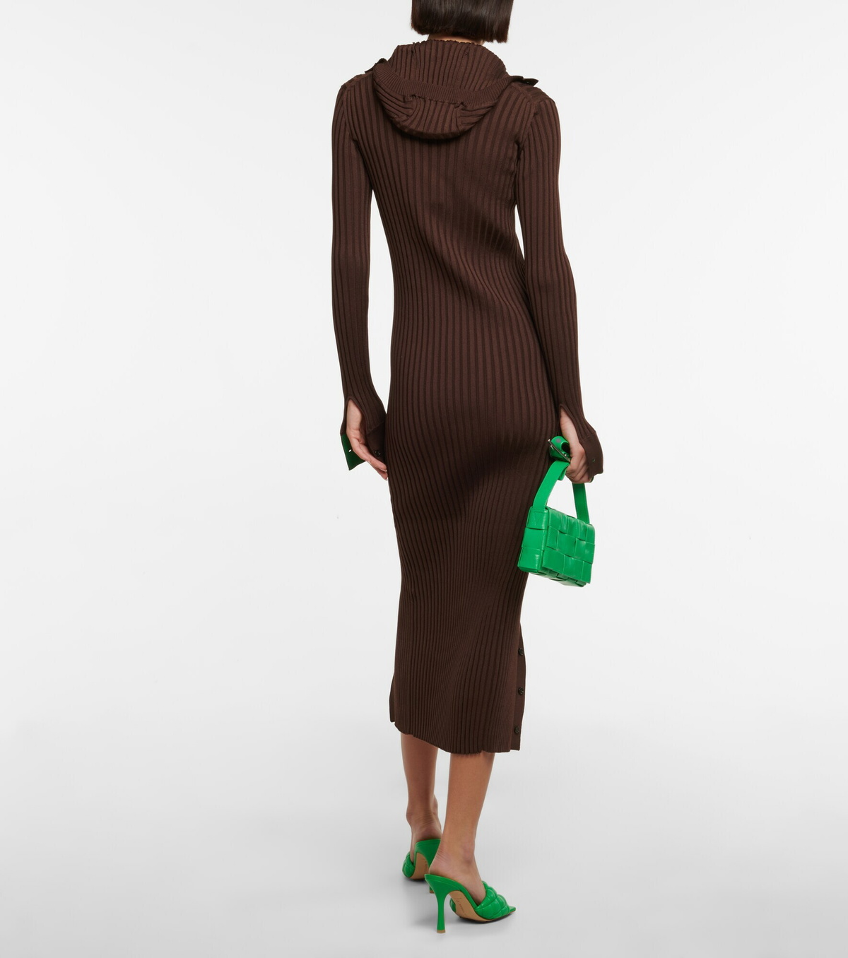 Bottega Veneta - Hooded ribbed-knit silk-blend dress Bottega