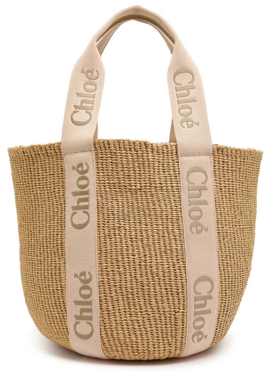 Chloe Woody Logo-embroidered Raffia Basket bag - Beige - One Size