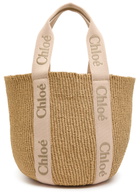 Chloe Woody Logo-embroidered Raffia Basket bag - Beige - One Size
