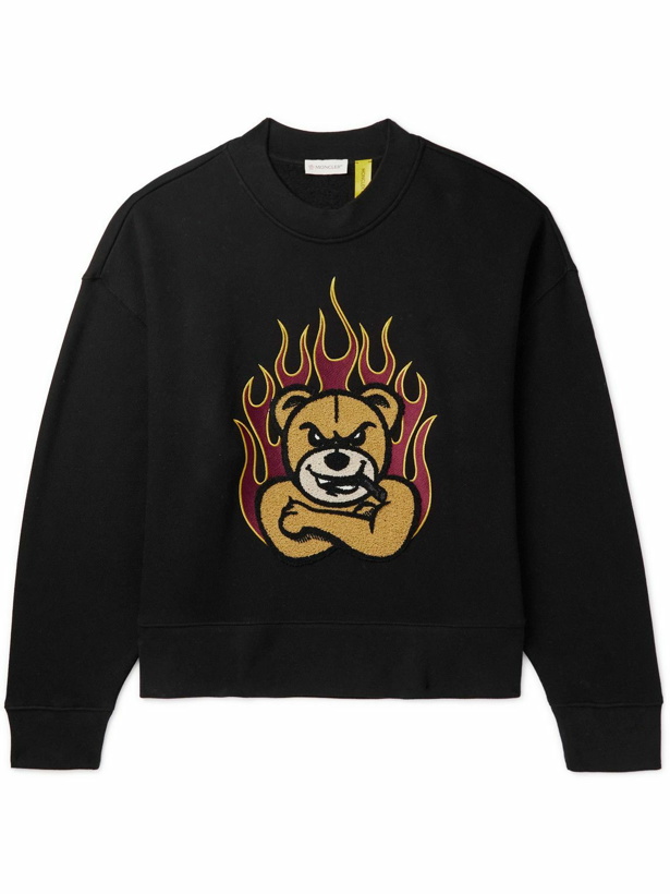 Photo: Moncler Genius - 8 Palm Angels Angry Bear Logo-Print Appliquéd Cotton-Jersey Sweatshirt - Black