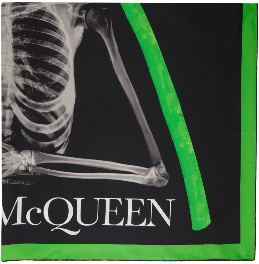 Alexander McQueen Black & Green Printed Scarf Alexander McQueen