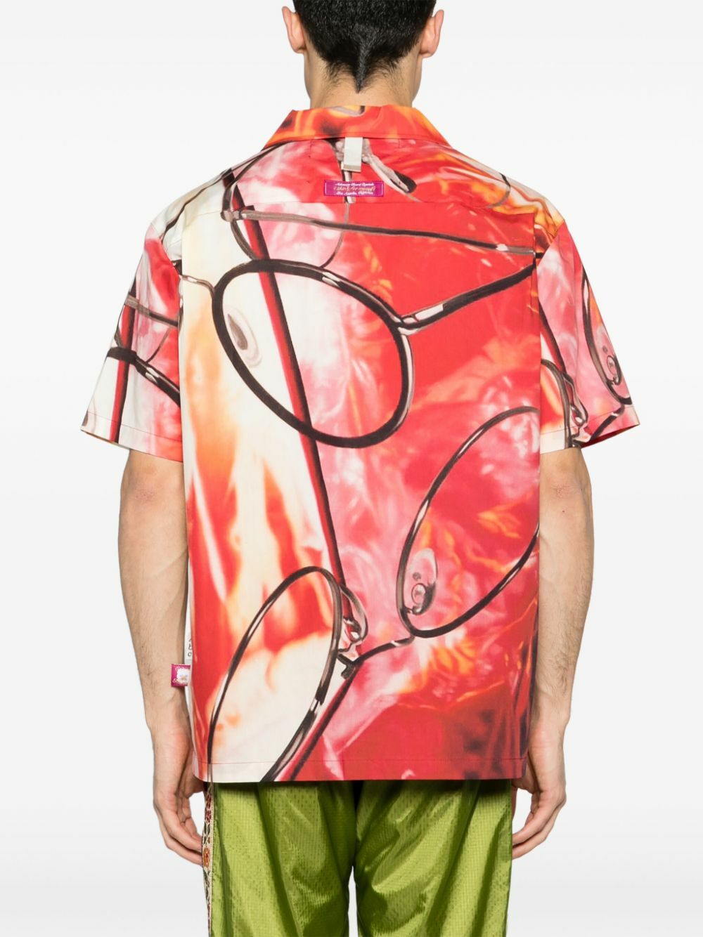 Advisory Board Crystals Orange And Red Glasses And Fire Print Short-Sleeved Shirt