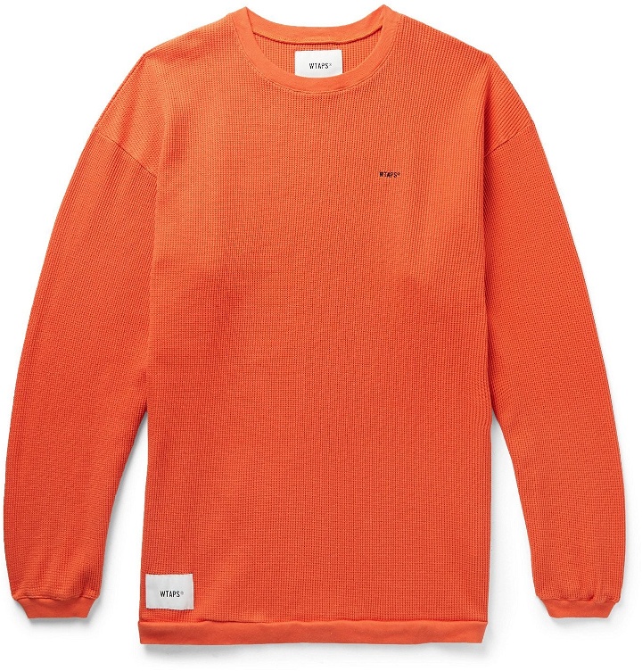Photo: WTAPS - Appliquéd Logo-Embroidered Waffle-Knit Cotton T-Shirt - Orange