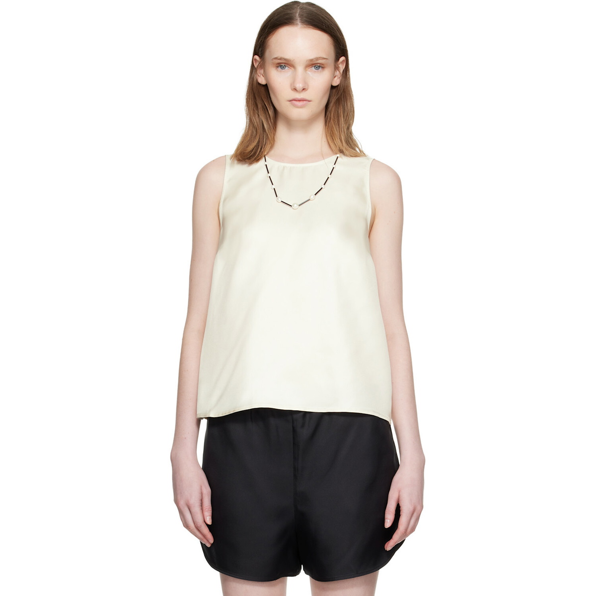 Loulou de Saison Off-White Gema Sleeveless Silk Top