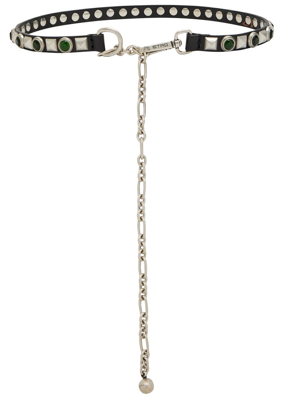 Etro Embellished Leather Chain Belt Black