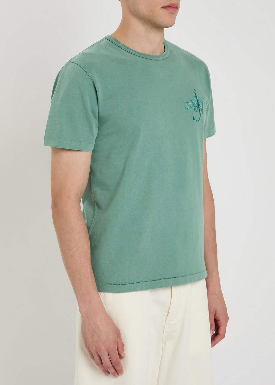 JW Anderson Ribbon Anchor Embroidered Cotton T-shirt Teal