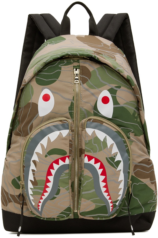Photo: BAPE Green Layered Line Camo Shark Backpack