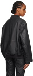 REMAIN Birger Christensen Black Zip Leather Bomber Jacket