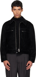 COOR Black Double Pocket Trimming Collar Velvet Denim Jacket