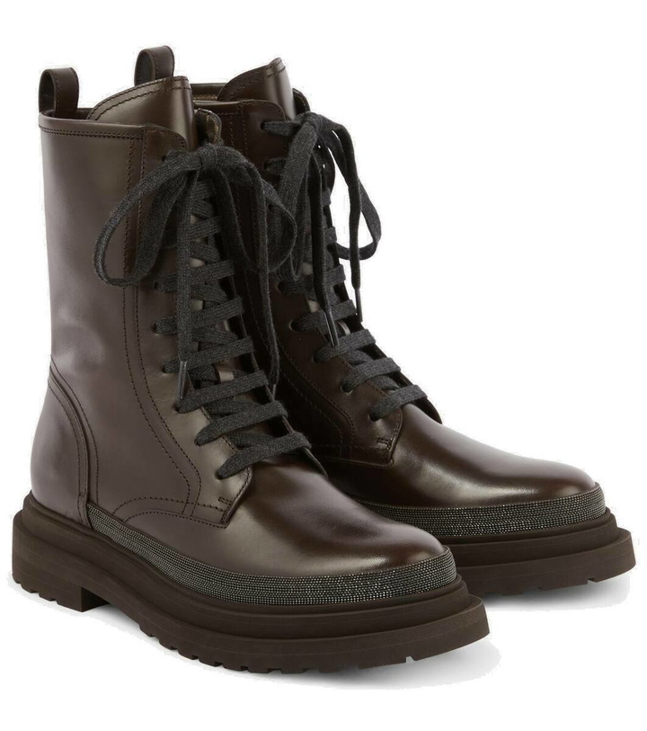 Photo: Brunello Cucinelli Monili-embellished leather combat boots