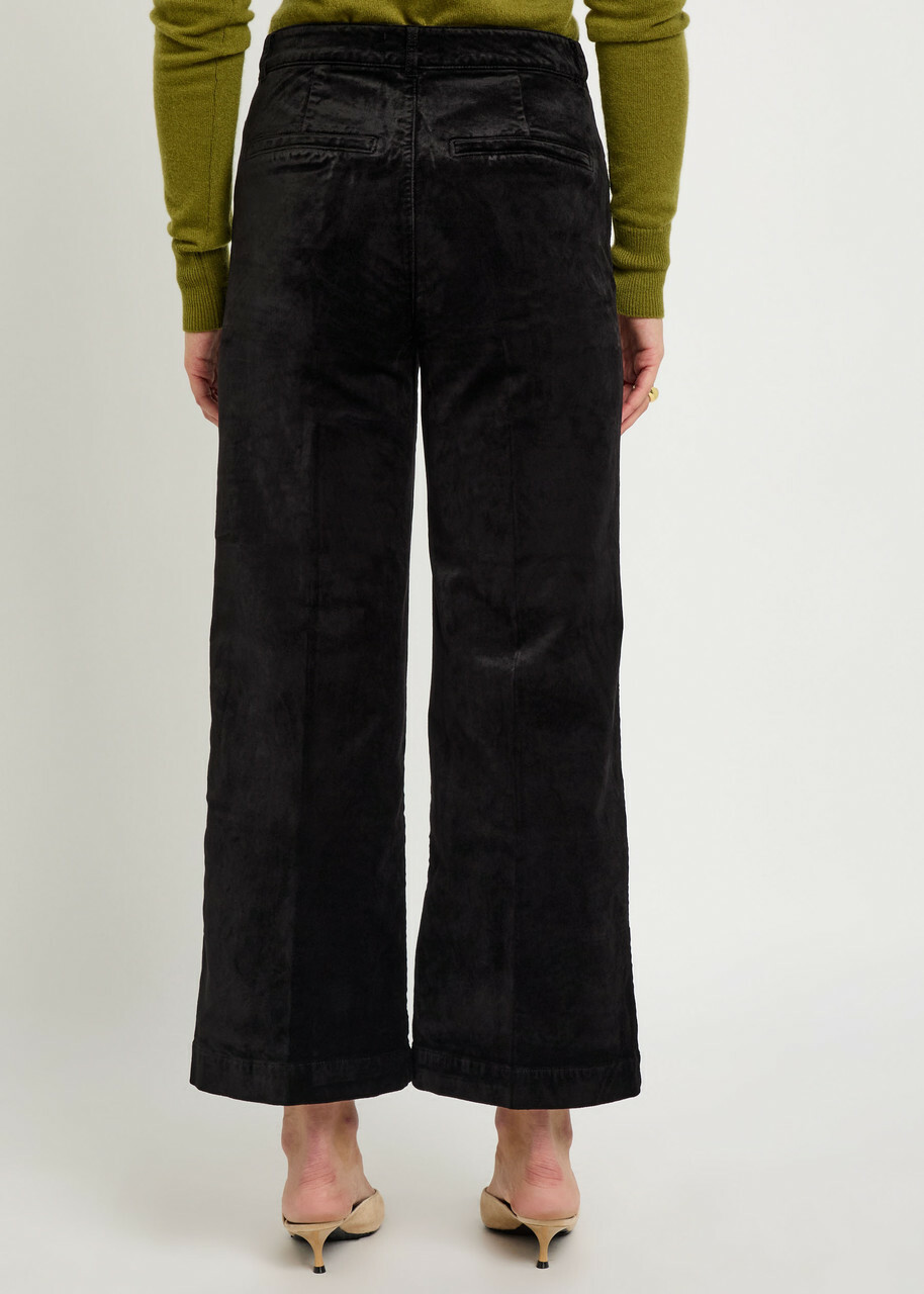 Paige Anessa Wide-leg Velvet Trousers Black