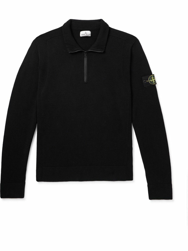 Photo: Stone Island - Logo-Appliquéd Wool-Blend Half-Zip Sweater - Black