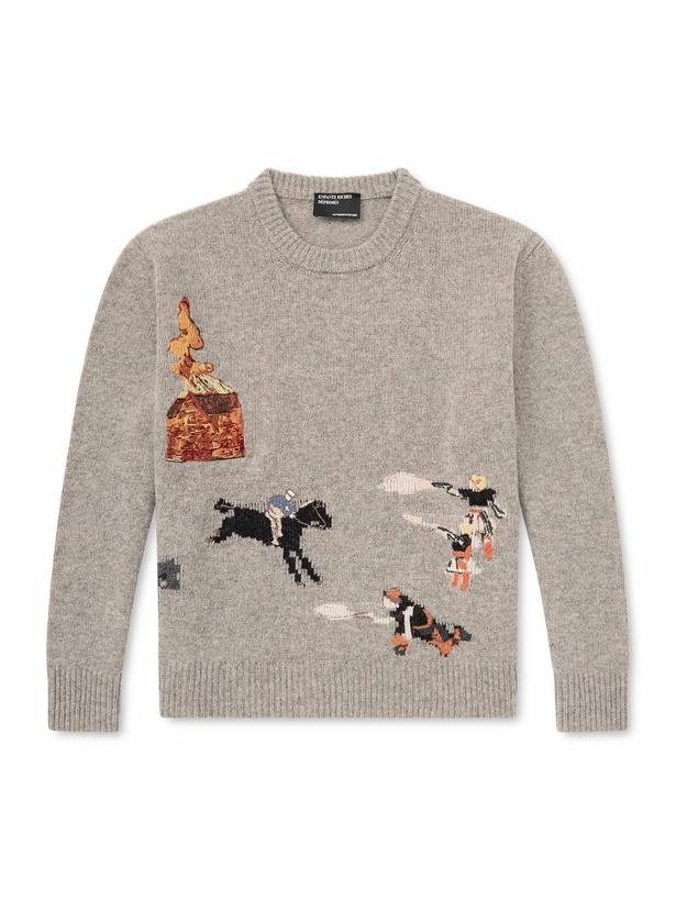 Photo: Enfants Riches Déprimés - Come Live With Me Embroidered Intarsia Wool Sweater - Gray