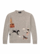 Enfants Riches Déprimés - Come Live With Me Embroidered Intarsia Wool Sweater - Gray