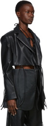 Yuzefi Black Faux-Leather Split Blazer