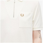 Fred Perry Men's Textured Zip Neck Polo Shirt in Ecru
