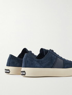 TOM FORD - Cambridge Leather-Trimmed Suede Sneakers - Blue