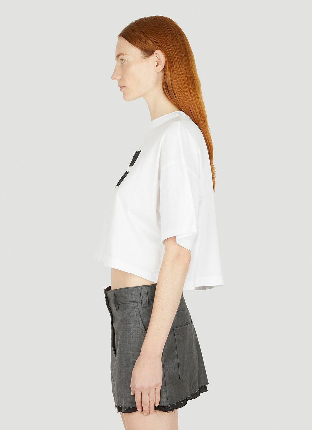 Distressed Logo T-Shirt in White Miu Miu