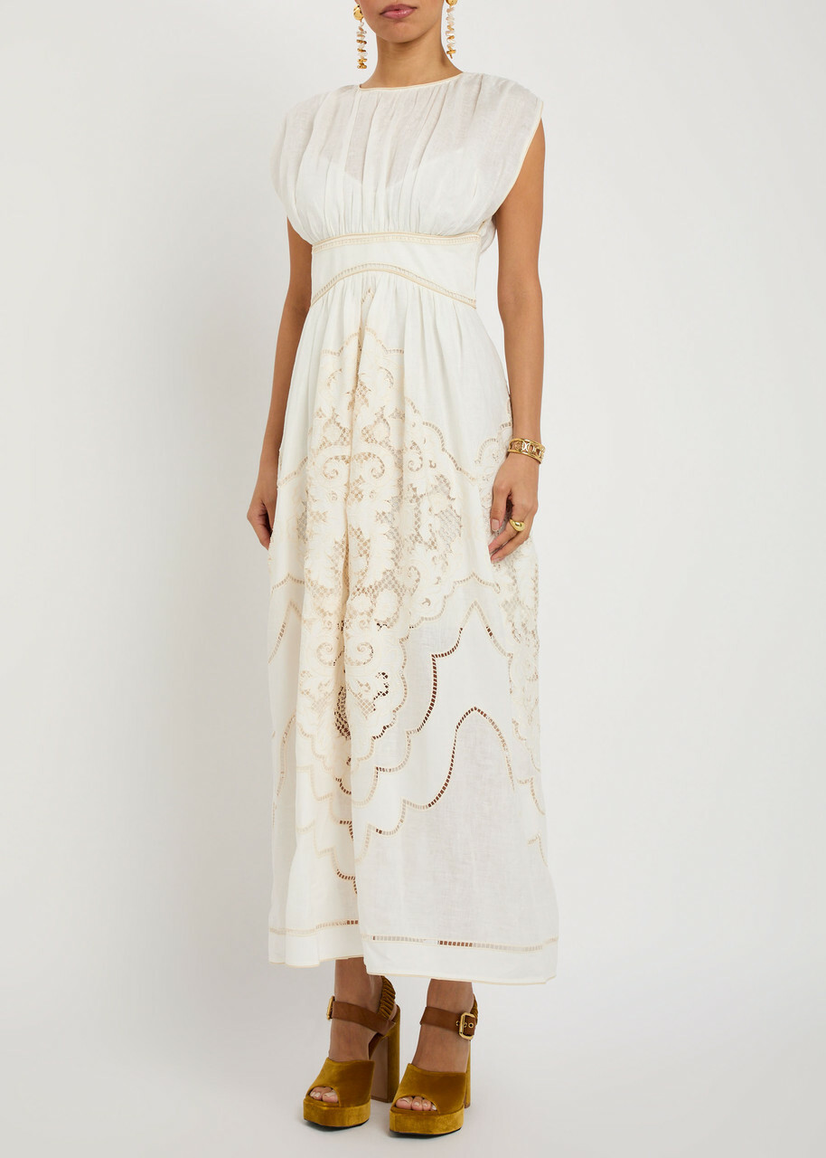 Zimmermann Daylight Embroidered Woven Maxi Dress Cream
