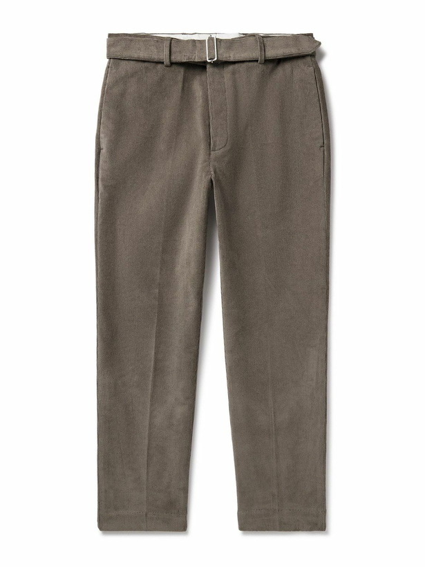 Photo: Officine Générale - Hoche Slim-Fit Straight-Leg Belted Cotton-Blend Corduroy Trousers - Brown