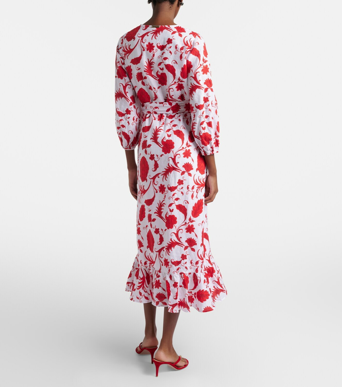 Heidi Klein Evia floral ruffled linen wrap dress