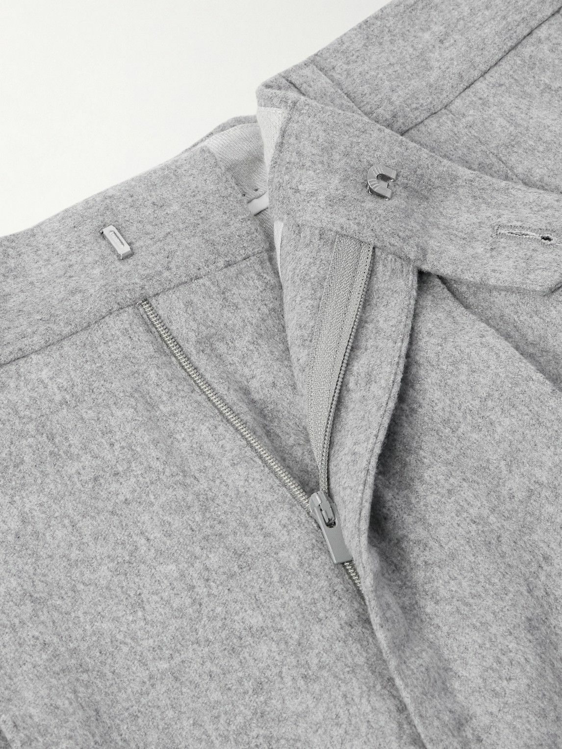 Brunello Cucinelli - Straight-Leg Pleated Cotton and Cashmere-Blend Suit Trousers - Gray