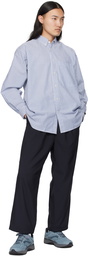 DAIWA PIER39 Blue & White Tech Button Down L/S Stripe Shirt