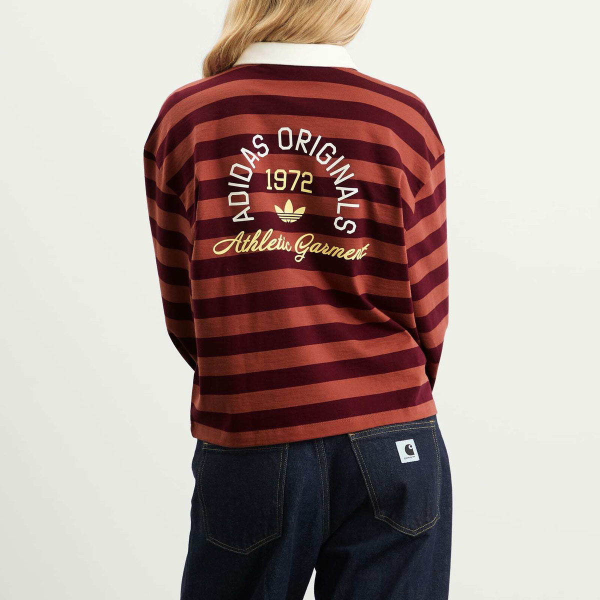 Adidas Women's Ls Gfx Polo in Maroon/Wild Sepia