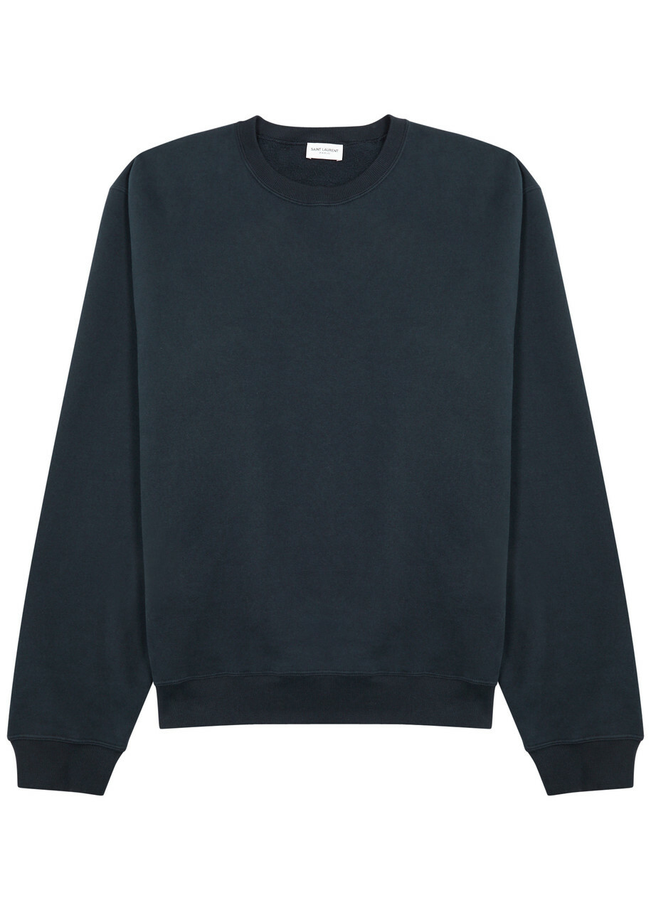 Saint Laurent Logo-embroidered Hooded Cotton Sweatshirt Grey