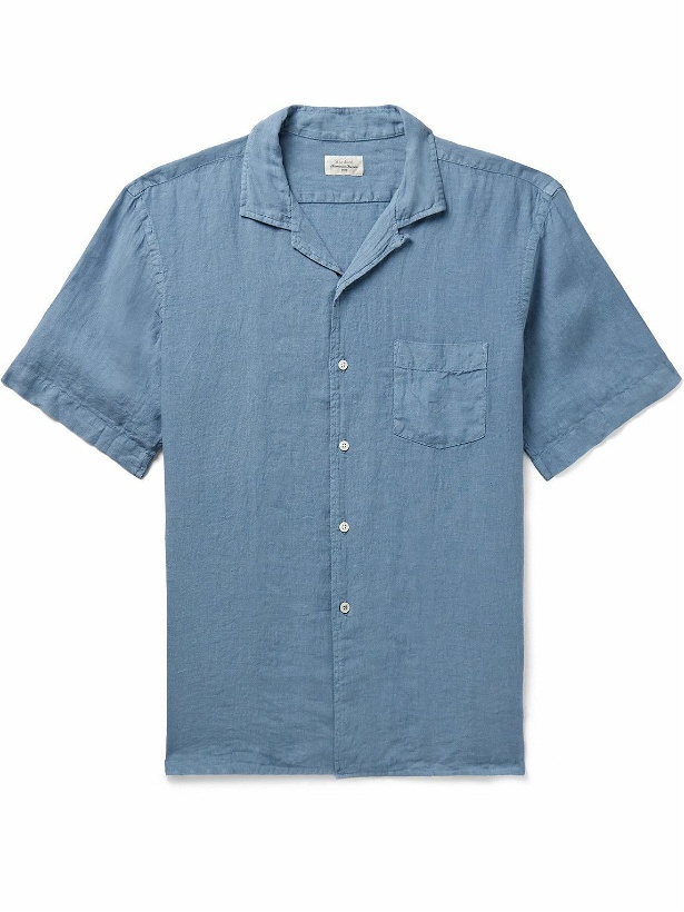 Photo: Hartford - Palm Convertible-Collar Linen Shirt - Blue