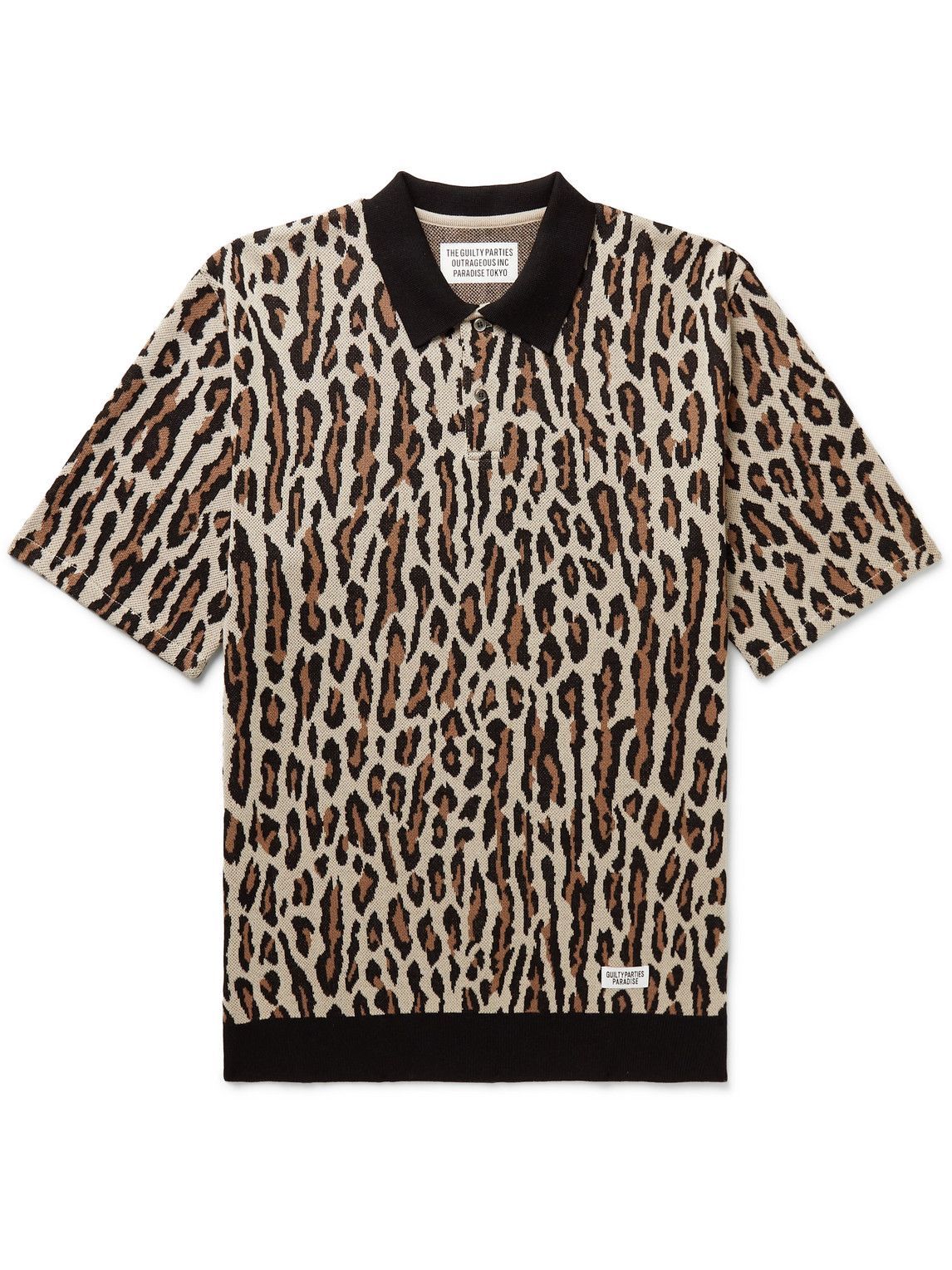 上質で快適 WACKO MARIA LEOPARD KNIT JACQUARD POLO 3 ポロシャツ 