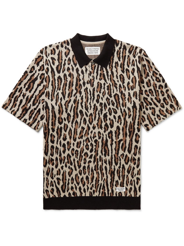 Photo: Wacko Maria - Leopard-Jacquard Cotton-Blend Polo Shirt - Neutrals