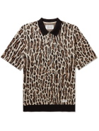 Wacko Maria - Leopard-Jacquard Cotton-Blend Polo Shirt - Neutrals
