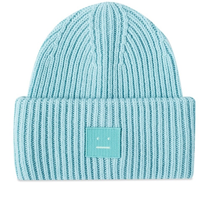 Photo: Acne Studios Men's Pansy Face Beanie in Turquoise Blue