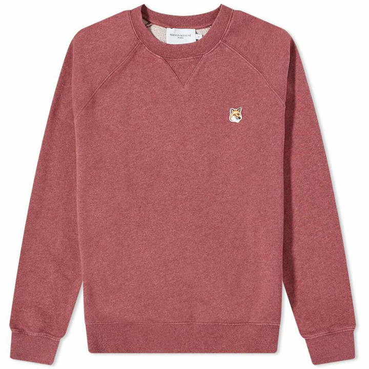 Photo: Maison Kitsuné Men's Fox Head Patch Classic Crew Sweat in Wine