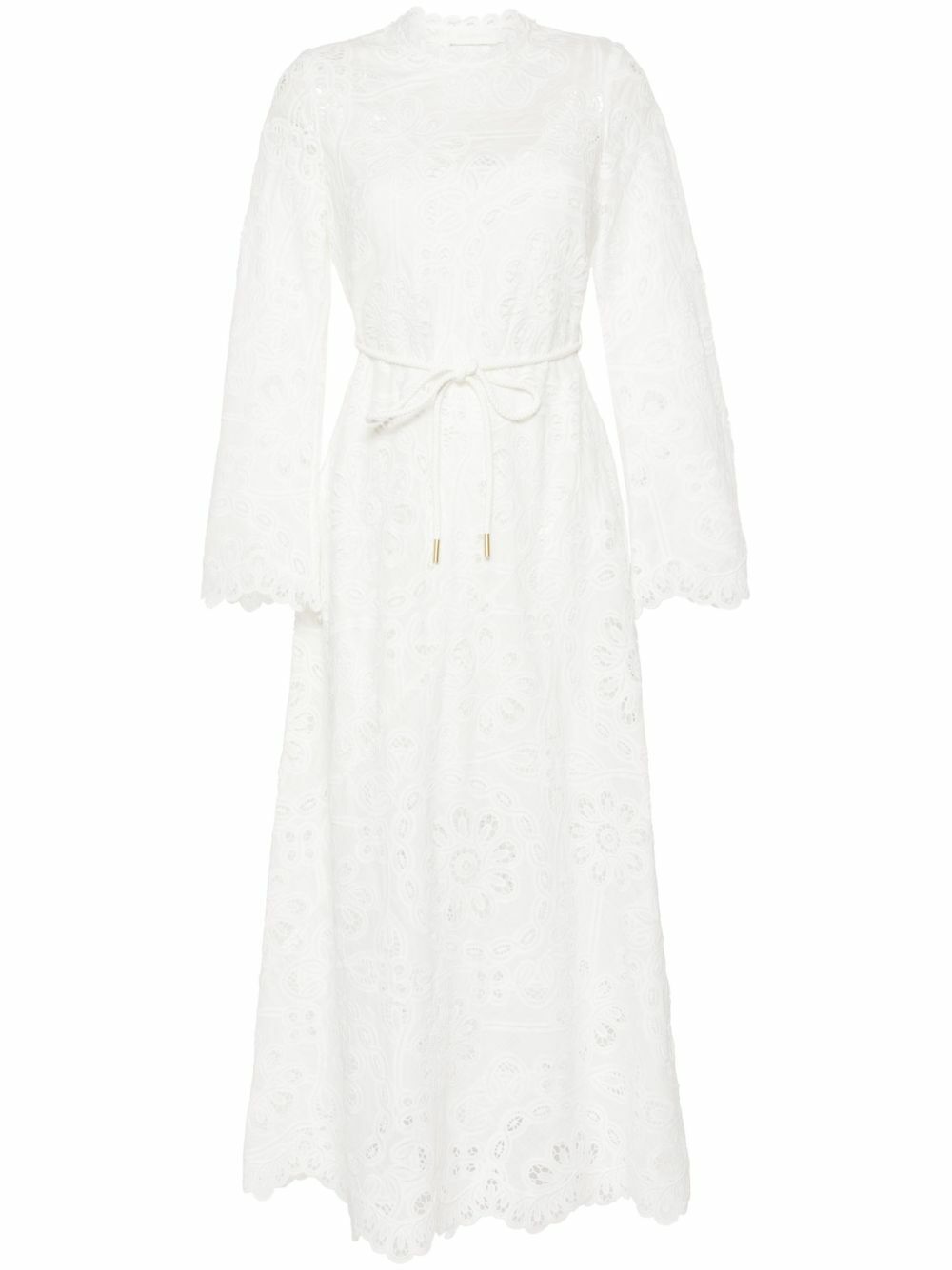 fitted lace wedding dress Zimmermann White Long Sleeve V-Neck Midi Dress with Button Detail Size –  Sellier
