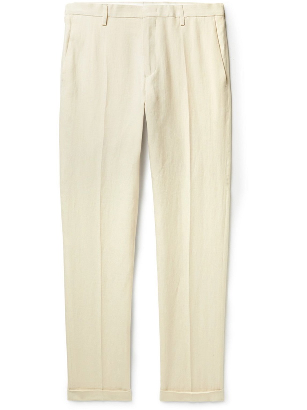 Photo: Paul Smith - Gents Slim-Fit Tapered Cropped Linen Trousers - Neutrals