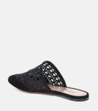Alaïa Laser-cut mesh and suede slippers