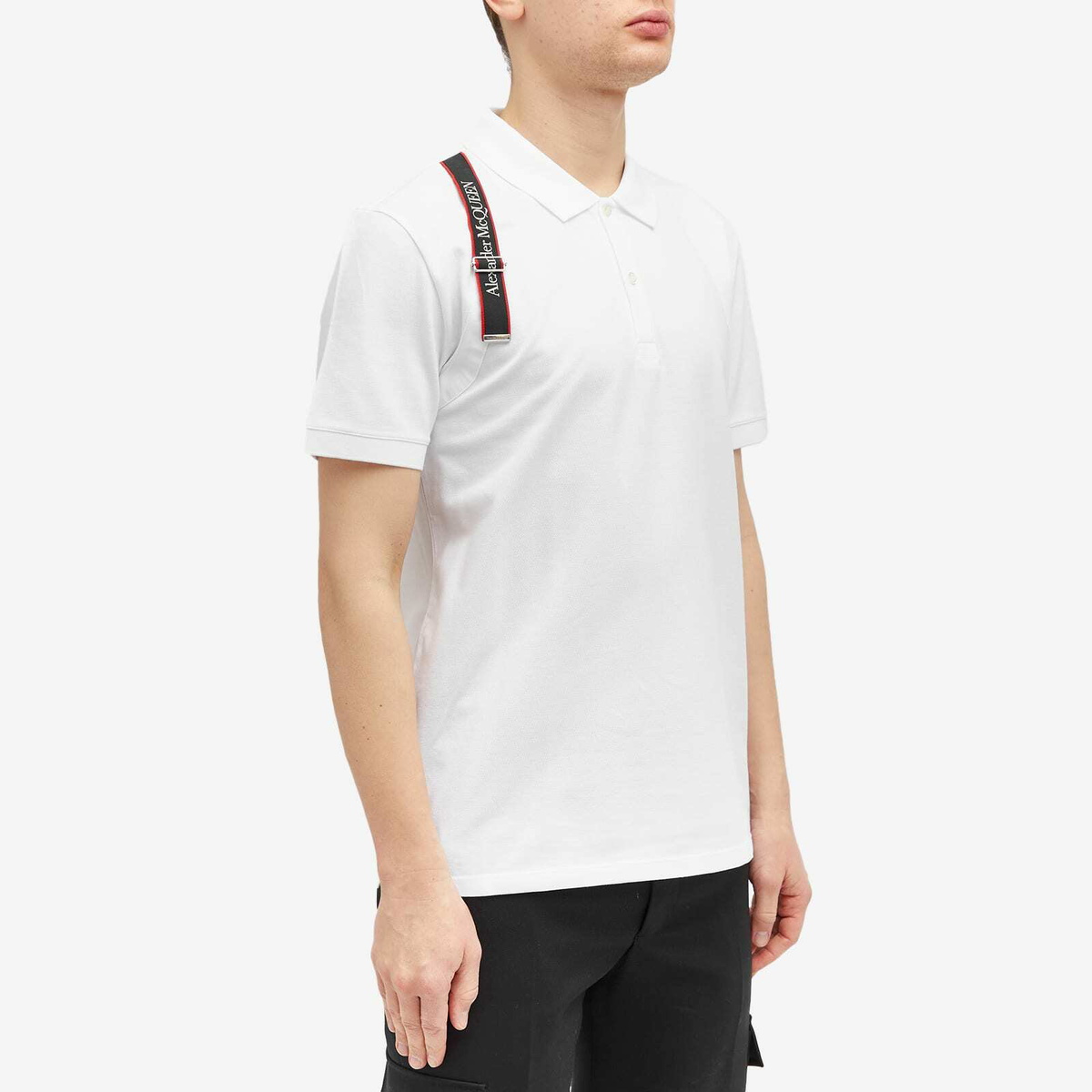 Tシャツ・カットソー ALEXANDER MCQUEEN Men Polo Shirts 794606QXAAB 9000 WHITE MCQUEEN Harness-Detailed Cotton-Piqué Polo Shirt for Men