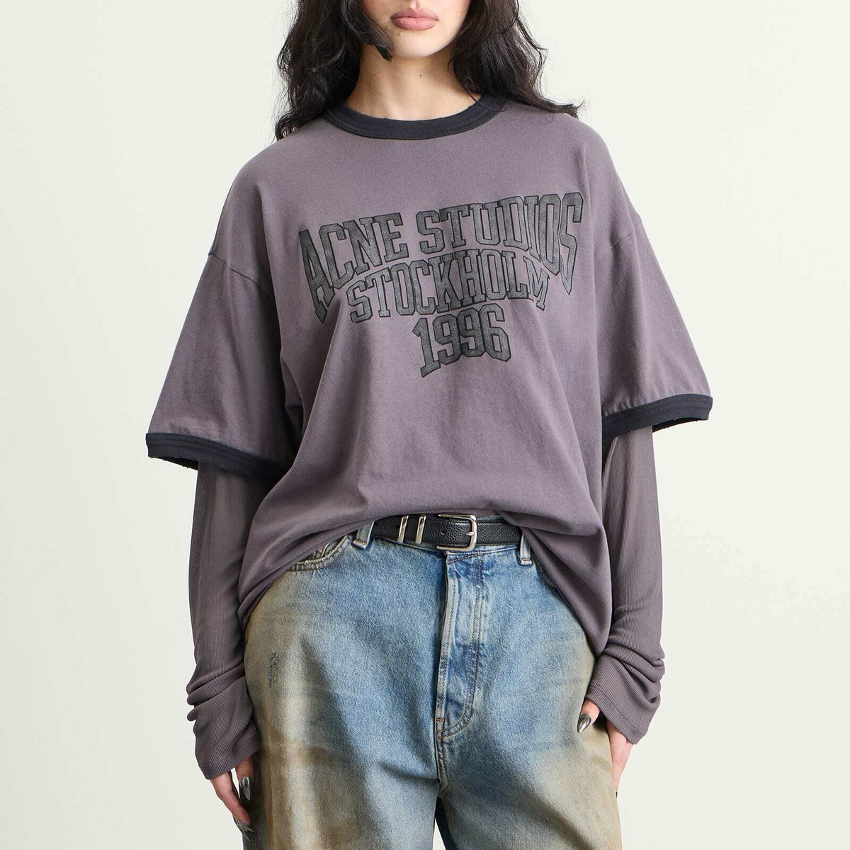 Acne Studios Women's Edra Double College Top in Dark Purple/Black