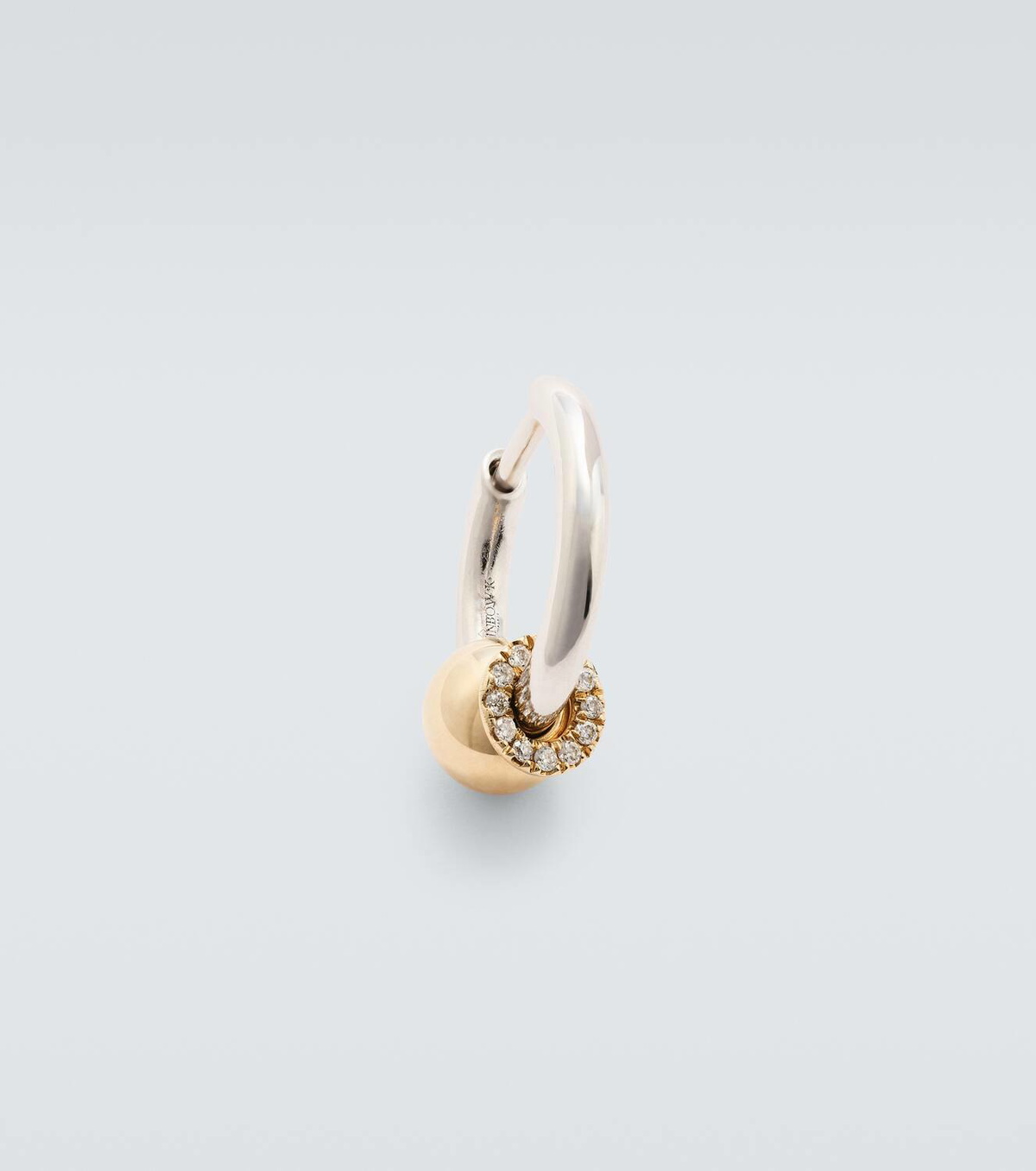 Rainbow K Piercing 14kt gold single earring with diamonds