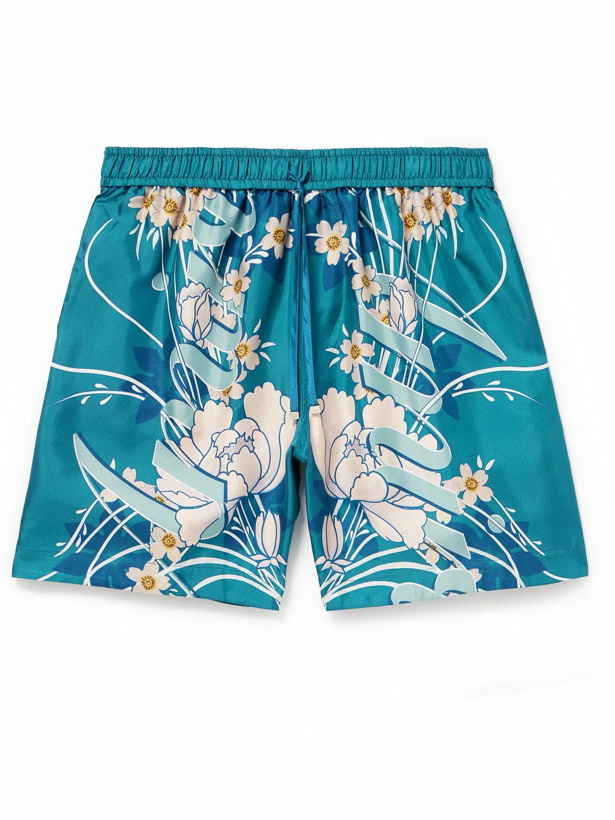 Photo: AMIRI - Straight-Leg Floral-Print Silk-Twill Drawstring Shorts - Blue