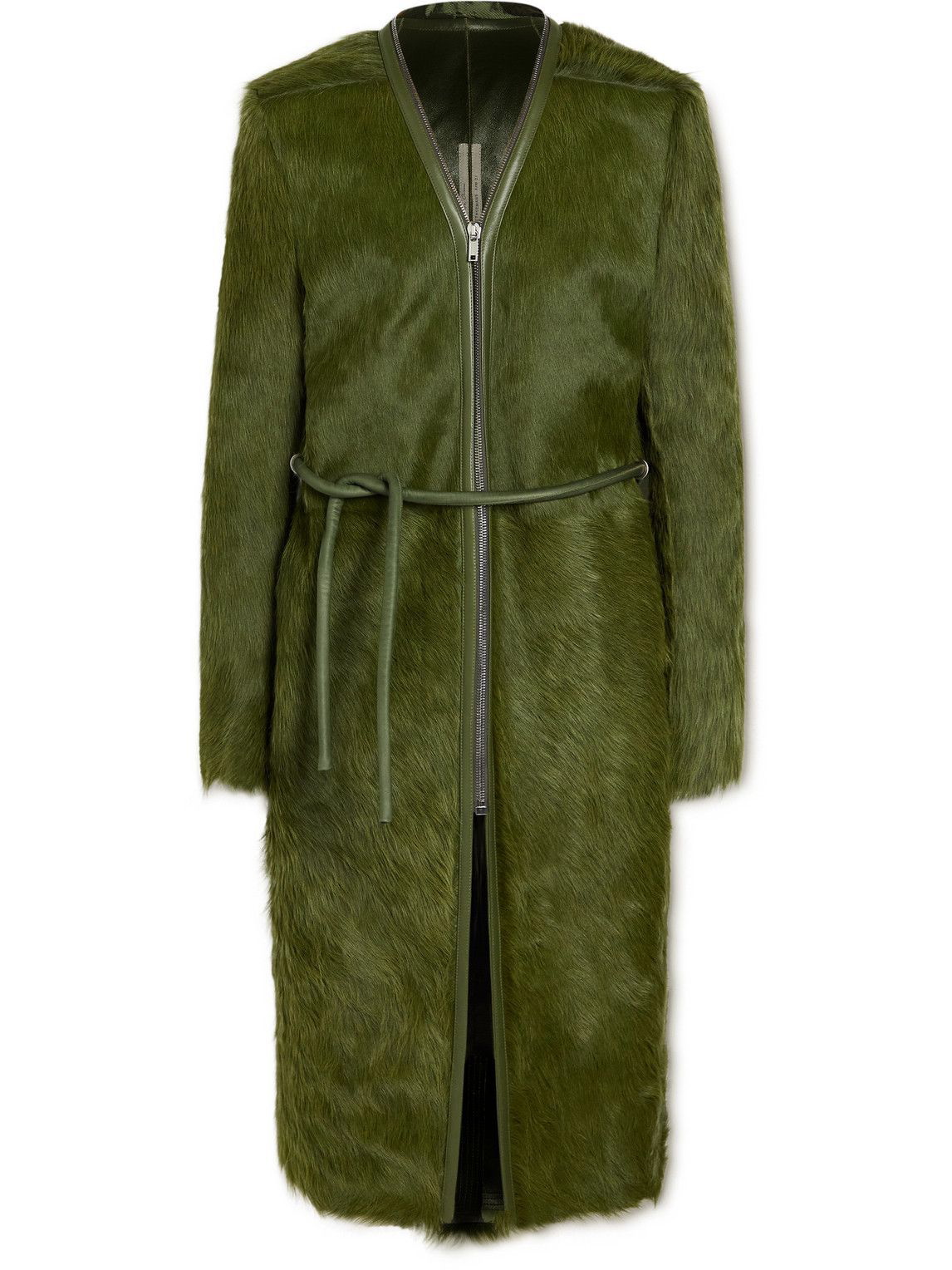 Photo: Rick Owens - Klaus Slim-Fit Leather-Trimmed Calf Hair Coat - Green