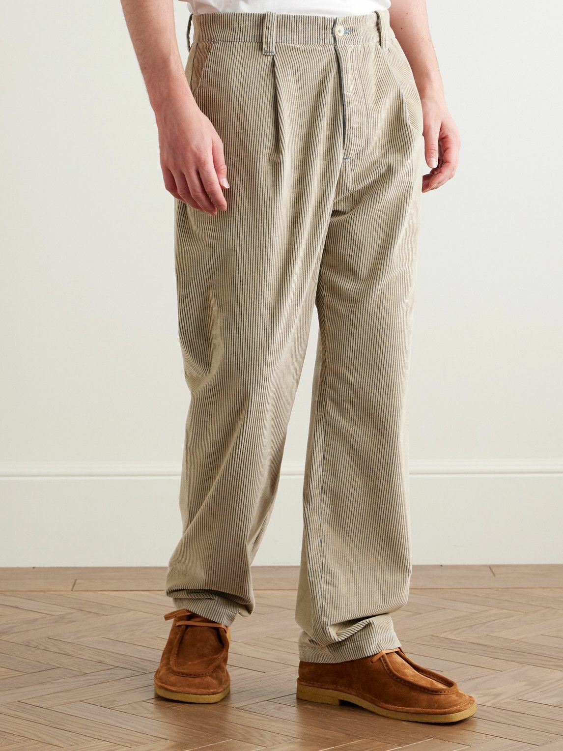 The Elder Statesman - Straight-Leg Pleated Cotton-Corduroy Trousers - Neutrals