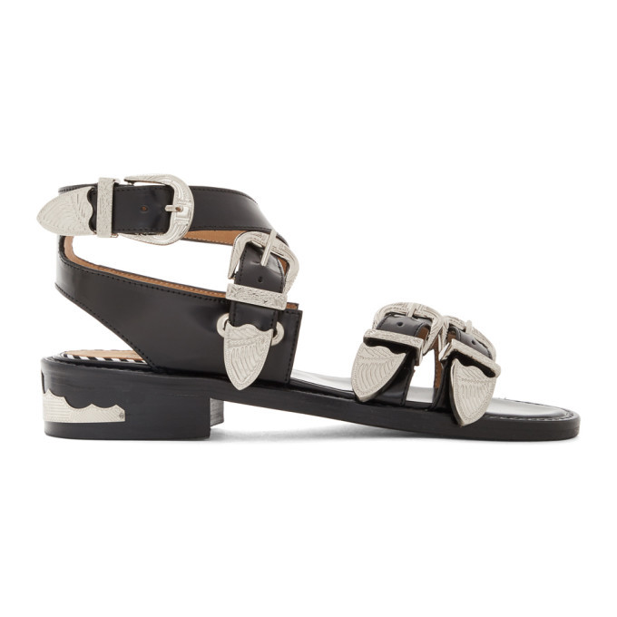 Toga Pulla Black Four Buckle Western Sandals Toga Pulla