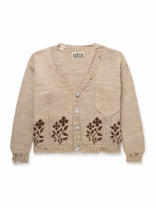 Photo: Kartik Research - Distressed Intarsia Kala Cotton Cardigan - Neutrals
