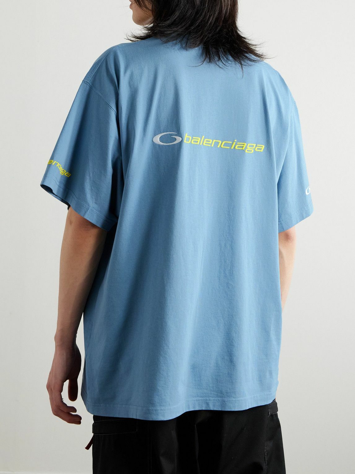 Balenciaga - Oversized Logo-Embroidered Cotton-Jersey T-Shirt - Blue
