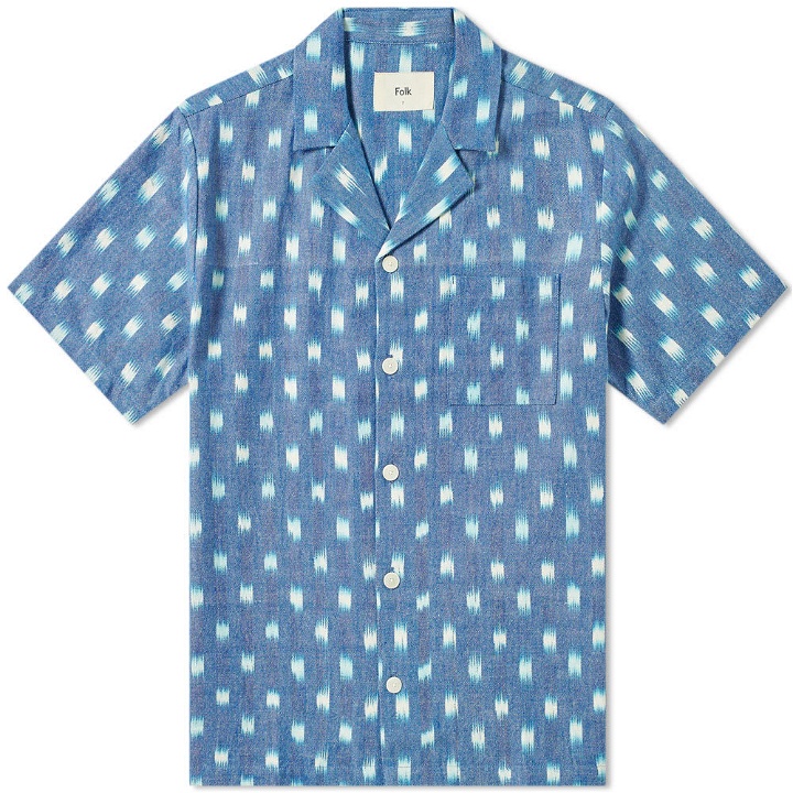 Photo: Folk Short Sleeve Soft Collar Vacation Shirt Blue