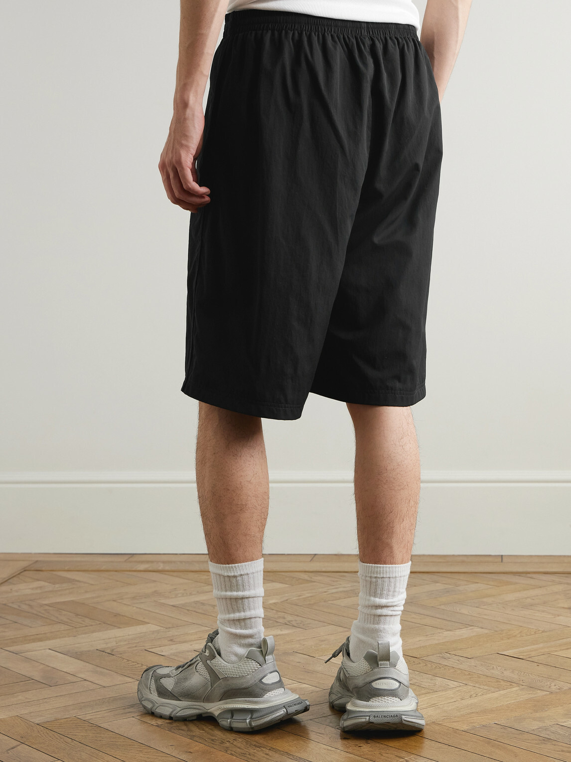 Balenciaga - Wide-Leg Logo-Embroidered Shell Shorts - Black